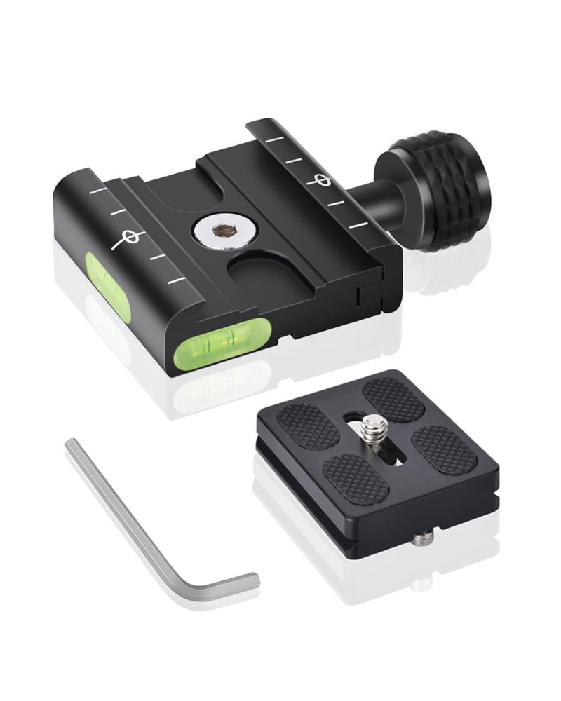 UTEBIT 50mm Arca Swiss Quick Release Plate, Aluminum QR Clamp Adapter Set with 3/8"&1/4" Screw Hole, Built-in Bubble Level Compatible with Manfrotto DSLR Camera Tripod Ball Head Monopod - Image 1